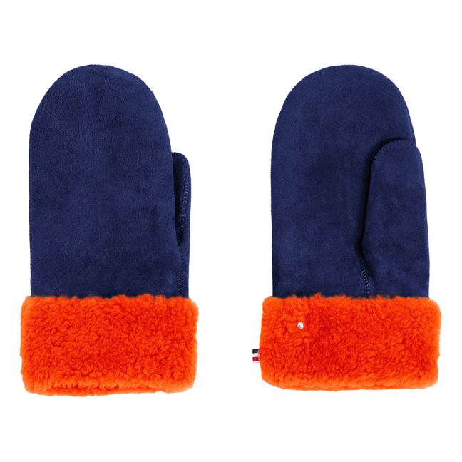 Two-Tone Merino Wool Sheepskin Mittens  - Adult Collection - Navy blue