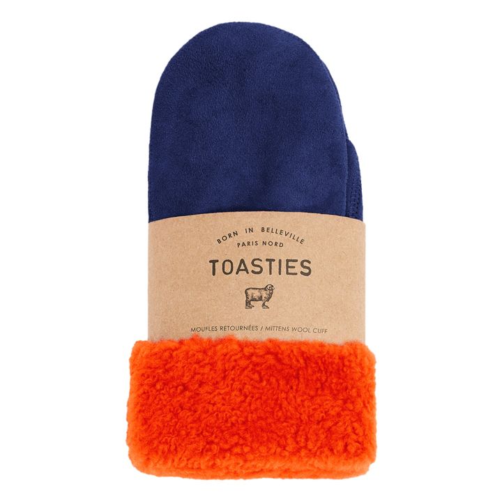 Two-Tone Merino Wool Sheepskin Mittens  - Adult Collection - Navy blue- Product image n°2