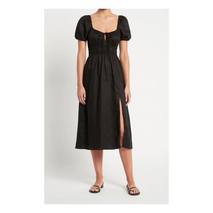 Vestido Midi Terina de lino Oeko-Tex | Negro- Imagen del producto n°1