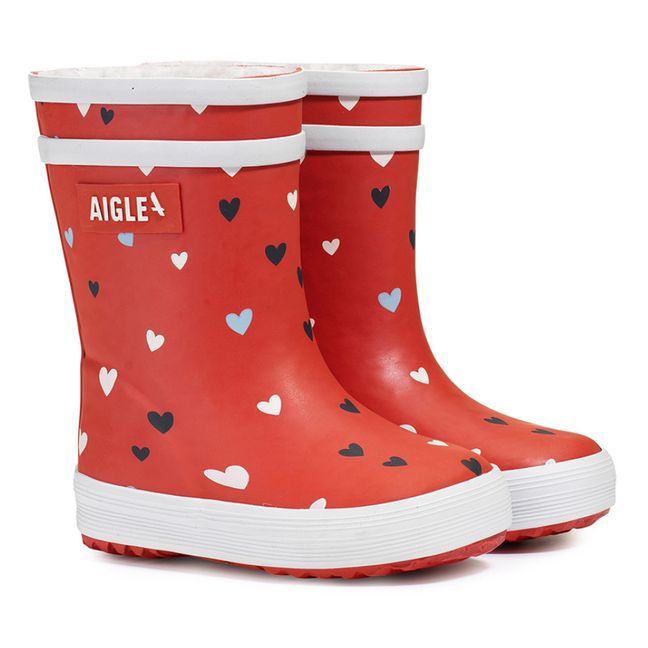 Flac Fur-Lined Baby Heart Rain Boots | Rojo