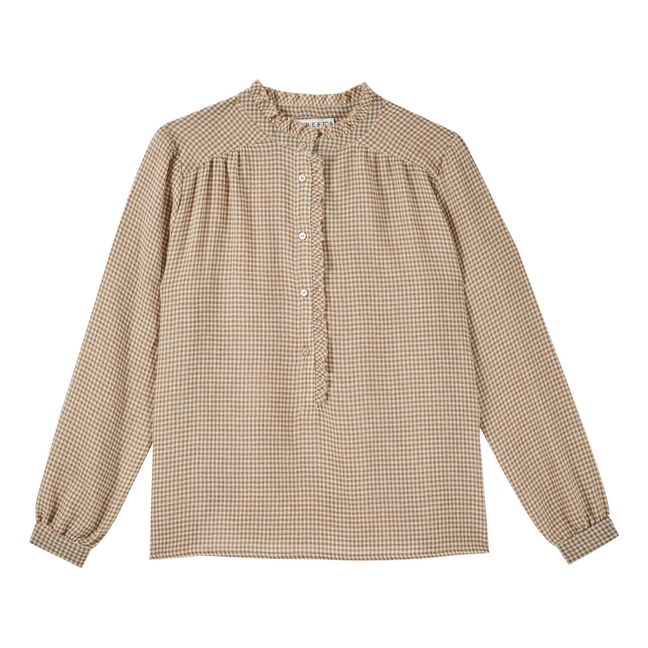 Gingham Viscose and Wool Blouse - Women’s Collection - Beige