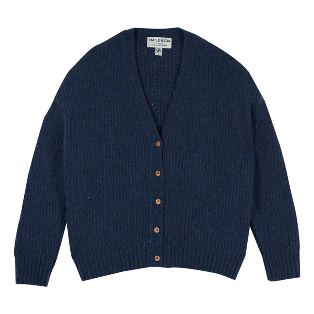 Oversize Recycled Mouliné Wool Cardigan - Women’s Collection  | Navy