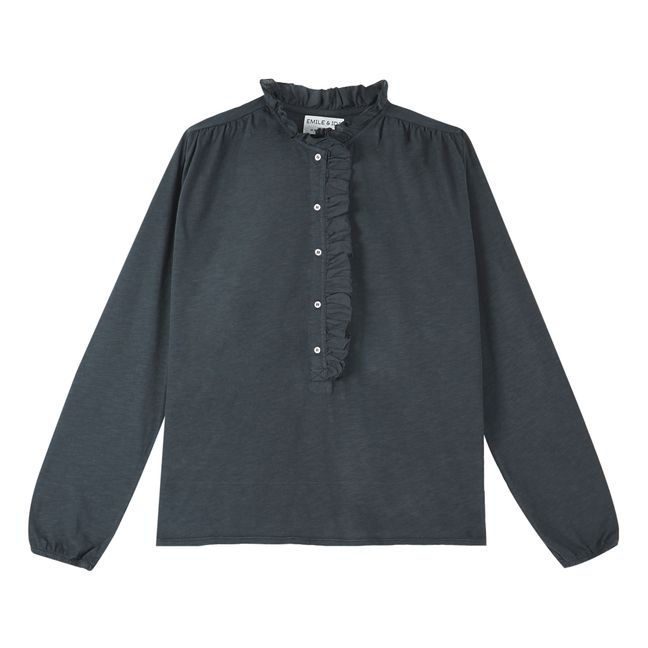 Organic Cotton Button-Up T-shirt - Women’s Collection - Gris Antracita