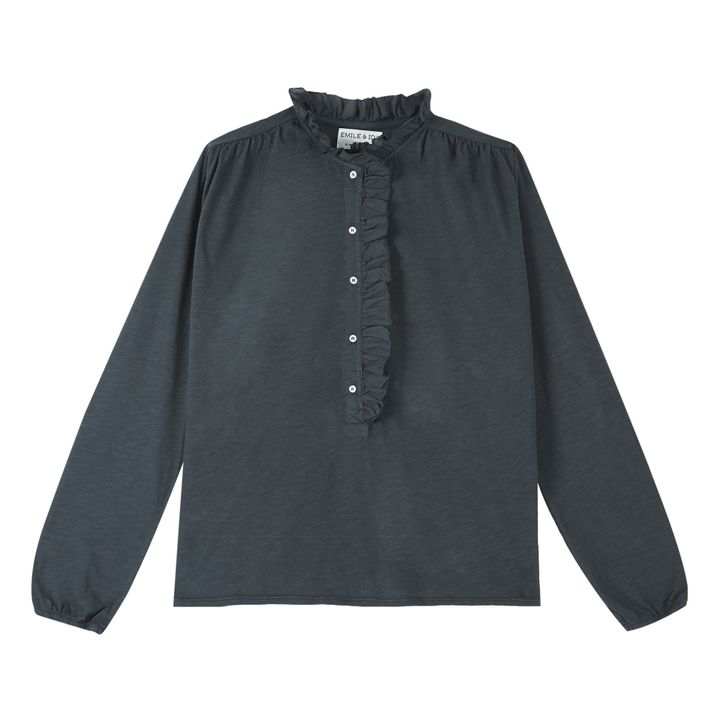 Organic Cotton Button-Up T-shirt - Women’s Collection - Gris Antracita- Imagen del producto n°0