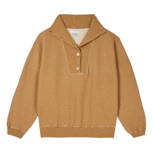 Sparkly Organic Cotton Turtleneck Sweatshirt - Women’s Collection - Camel