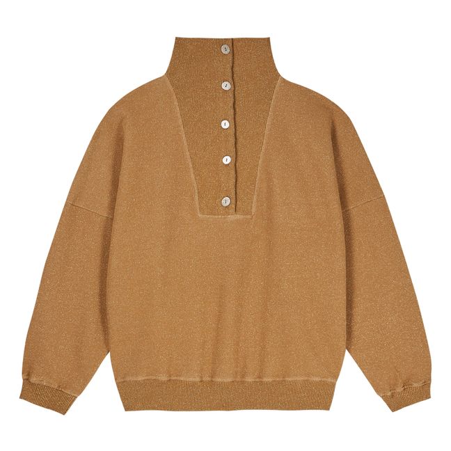 Sparkly Organic Cotton Turtleneck Sweatshirt - Women’s Collection - Kamelbraun