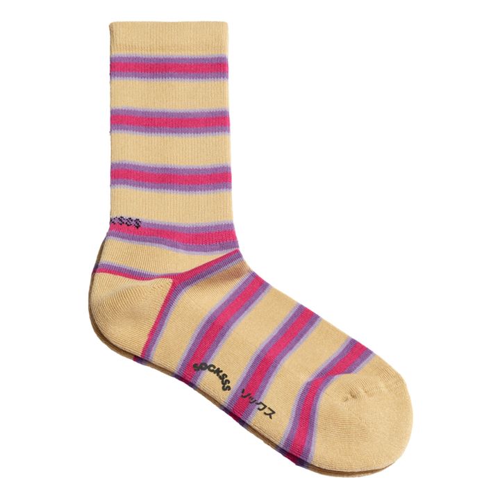 Organic Cotton Striped Socks Beige- Product image n°0