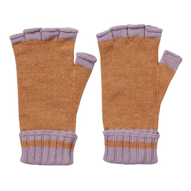 Contrast Recycled Wool Mittens Camel