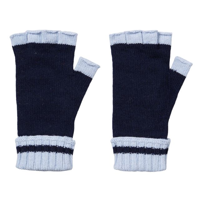 Contrast Recycled Wool Mittens Azul Marino