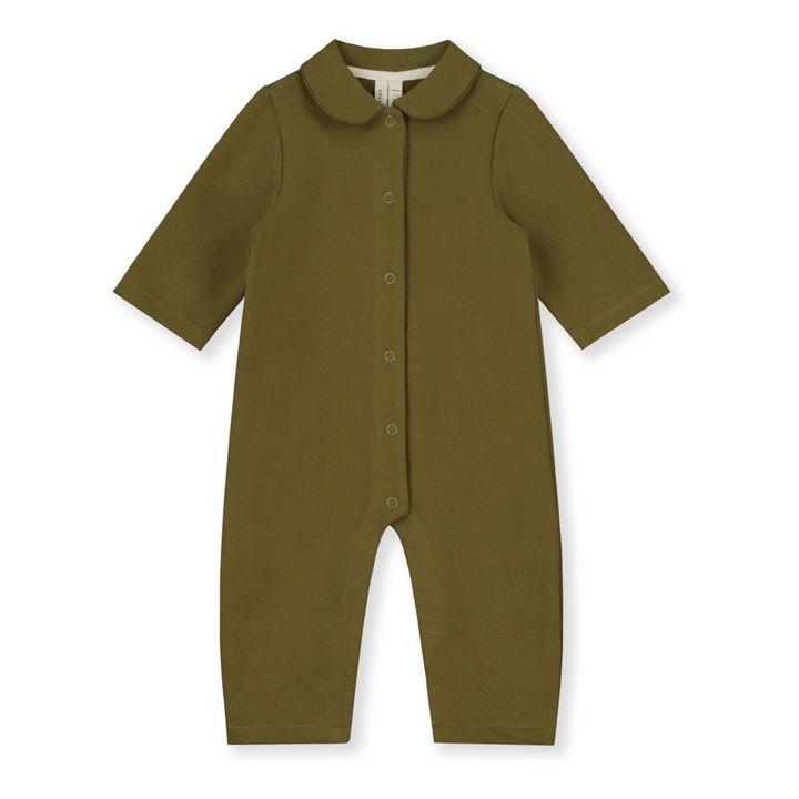 Organic Cotton Peter Pan Collar Jumpsuit | Olive green- Product image n°0