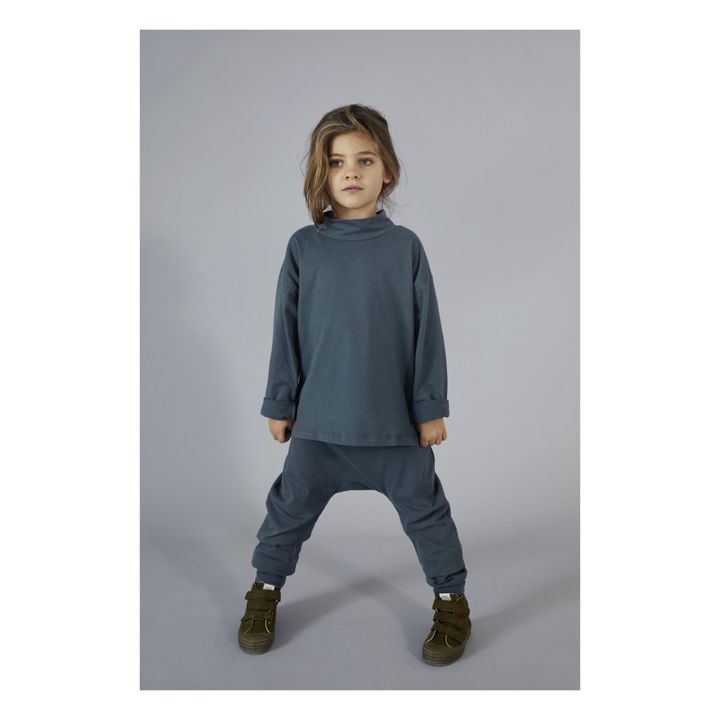 Organic Cotton Striped Turtleneck T-shirt | Grey blue- Product image n°1