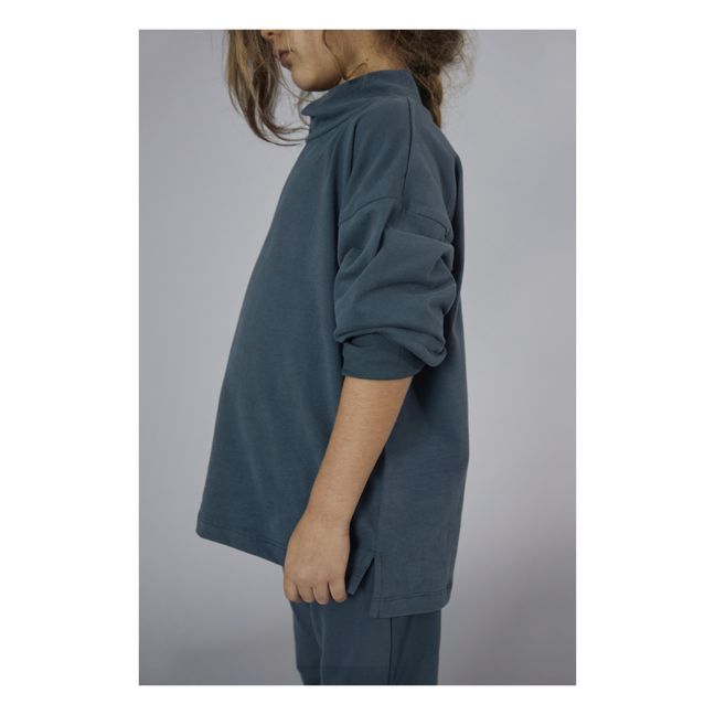 T-shirt Rayé à Col Montant Coton Bio | Bleu gris