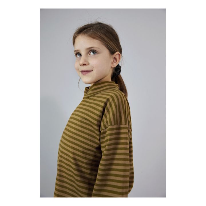 Organic Cotton Striped Turtleneck T-shirt | Olive green- Product image n°3