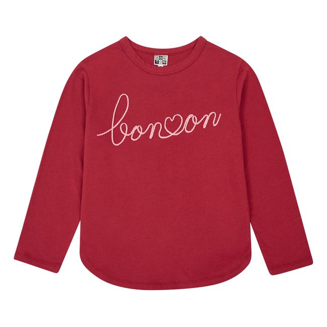 Embroidered Organic Cotton T-shirt Bordeaux