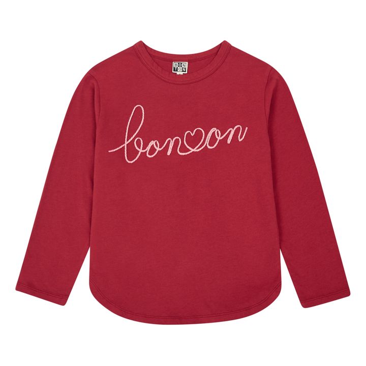 Embroidered Organic Cotton T-shirt | Burgundy- Product image n°0