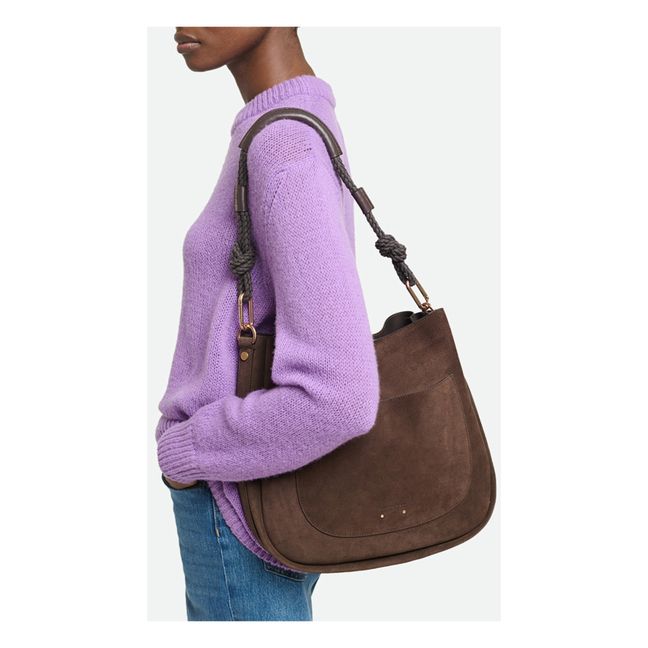 Hobo Round Suede Leather Bag Marrone scuro