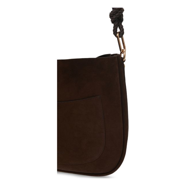 Hobo Round Suede Leather Bag Marrone scuro