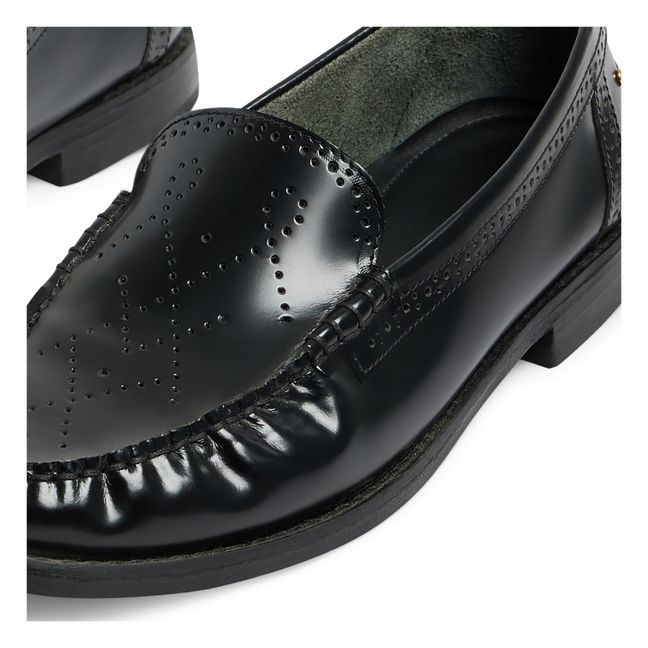 Perforated Patent Leather Loafers Black