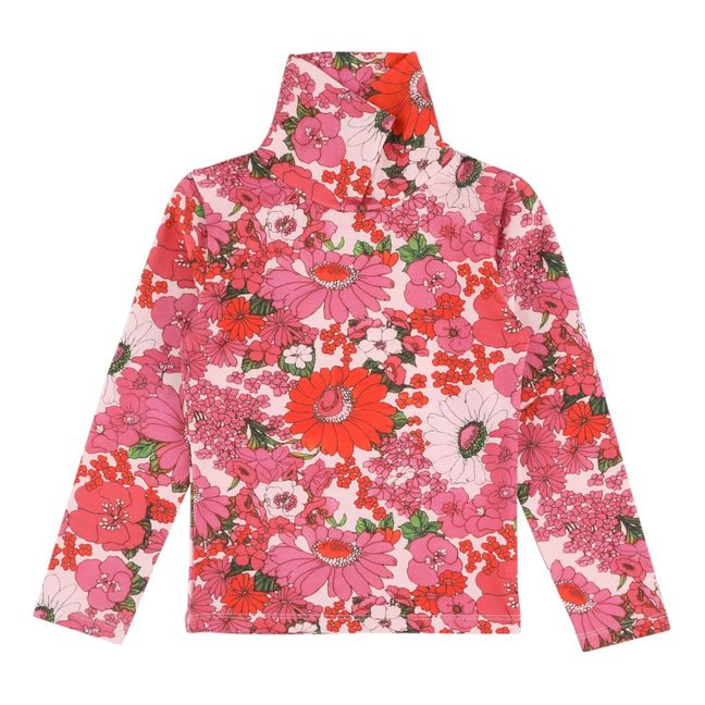 T-shirt Col Roulé Fleurs  Rosa