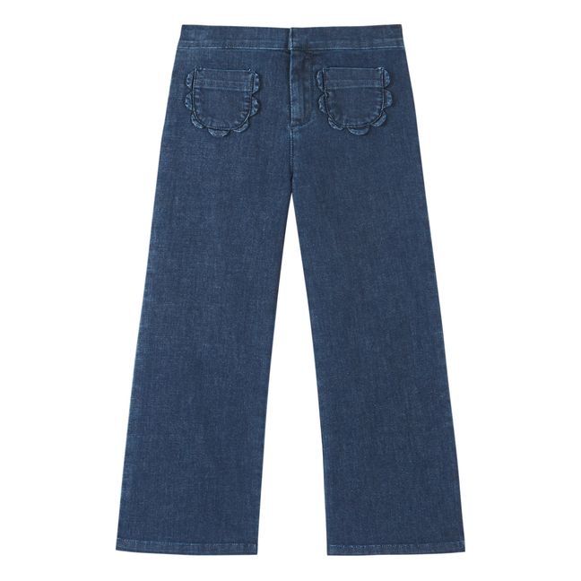 Flower Pocket Flared Jeans Denim