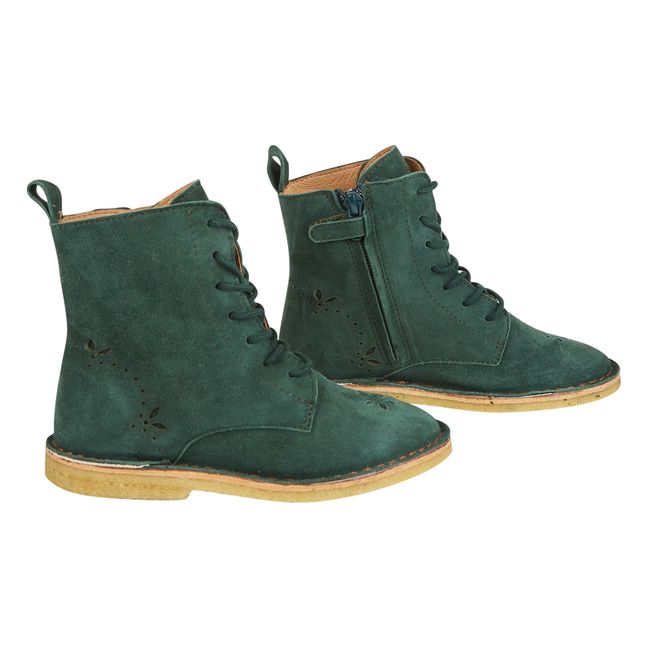 Emi Leather Lace-Up Boots Green
