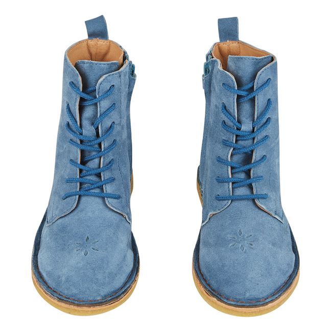 Emi Leather Lace-Up Boots Azul Cielo