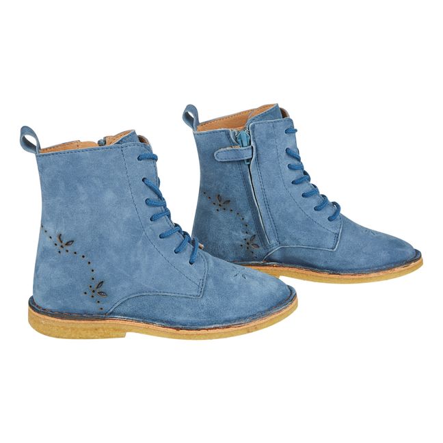 Emi Leather Lace-Up Boots Light blue