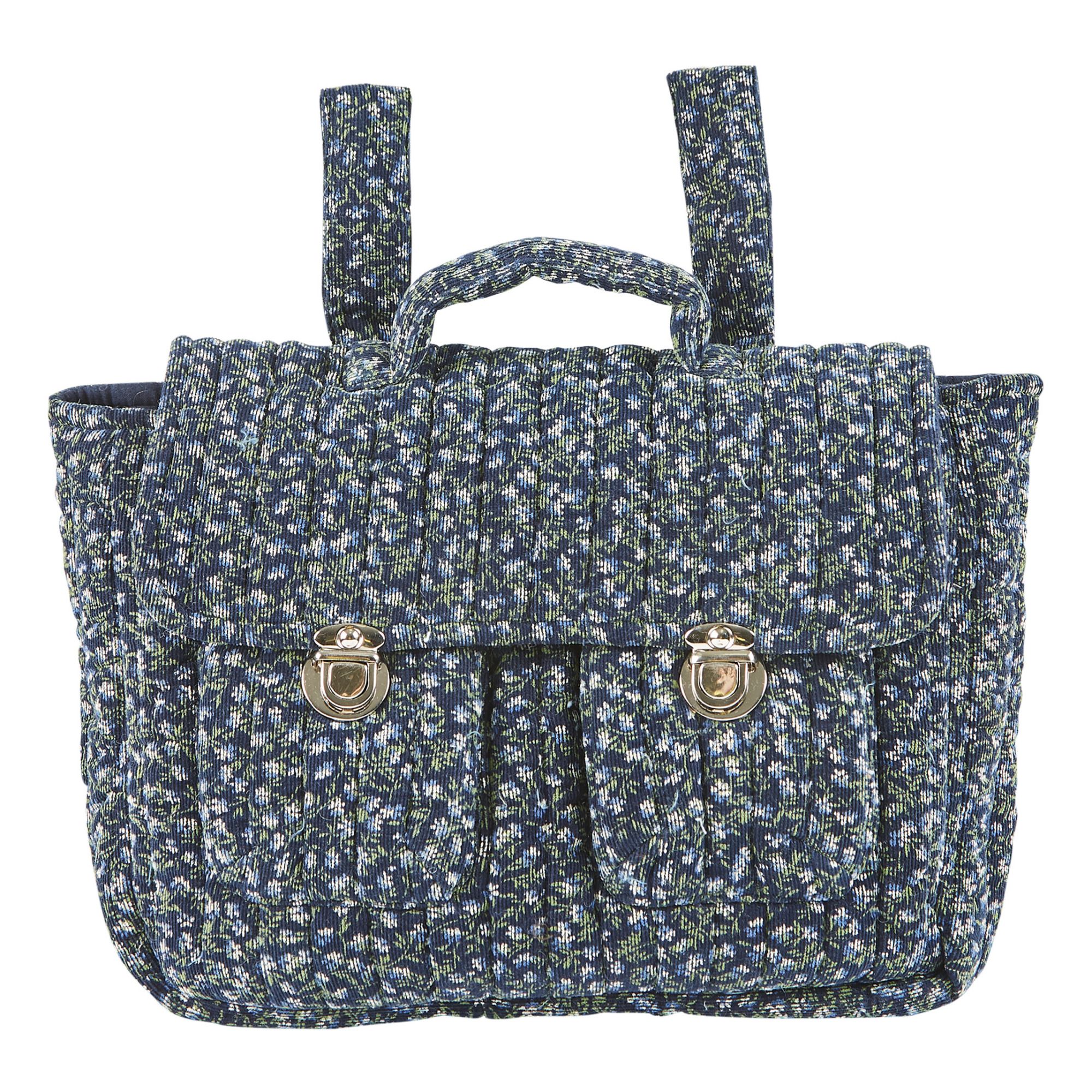 Floral Corduroy School Bag | Navy blue- Product image n°0