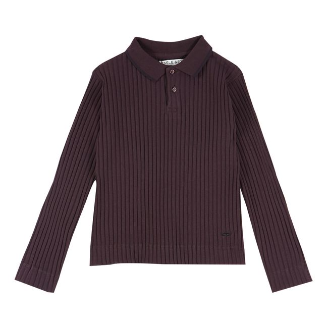 Organic Cotton Long Sleeve Polo Shirt Aubergine