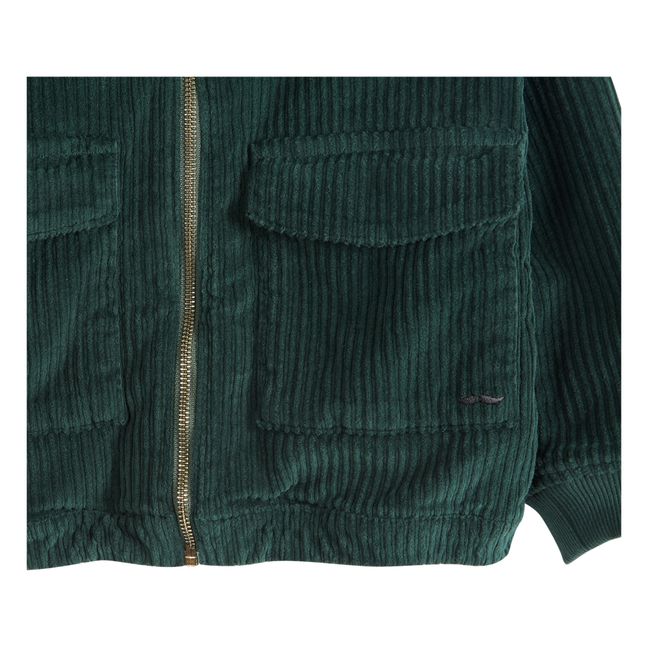Corduroy Faux Fur-Lined Coat Green