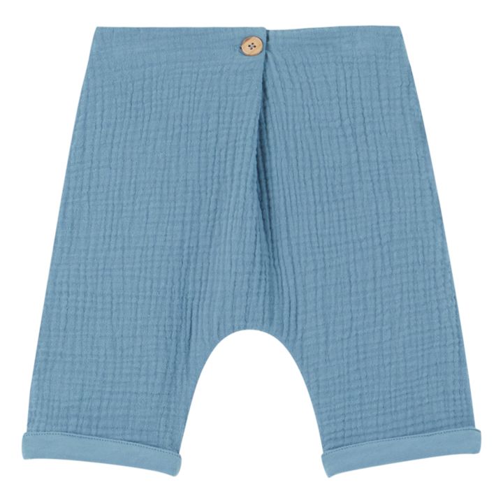 Reversible Cotton Muslin Harem Pants Light blue- Product image n°0