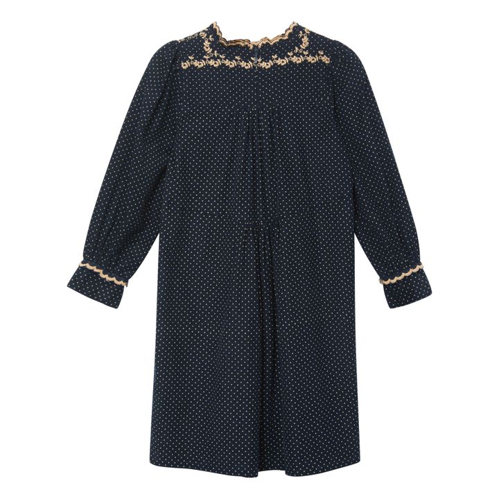 Robina Embroidered Polka Dot Corduroy Dress | Azul Marino- Imagen del producto n°1