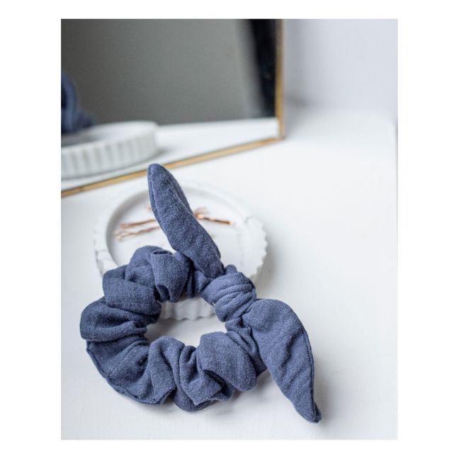 Scrunchie fiocco in garza di cotone  | Blu