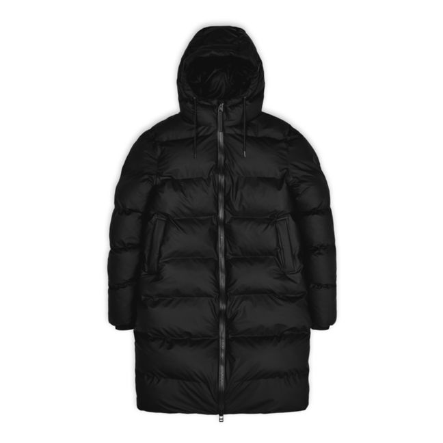 Long Hooded Puffer Jacket | Schwarz