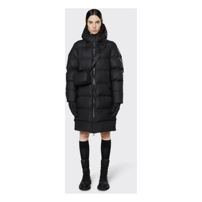 Long Hooded Puffer Jacket | Nero