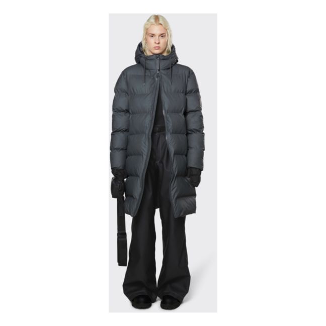 Long Hooded Puffer Jacket Charcoal grey
