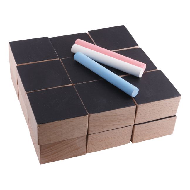 Cubes en bois et ardoise et 3 craies - Set de 12 | Noir