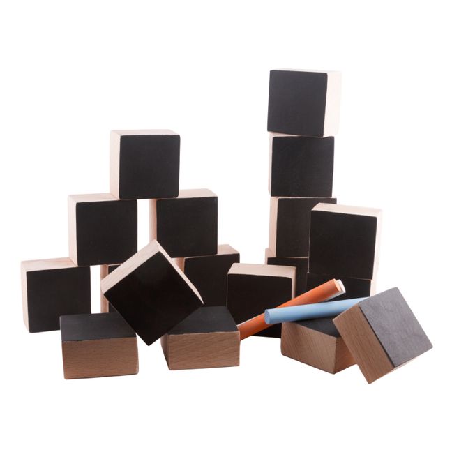 Cubos de madera y pizarra y 3 tizas - Juego de 12 | Negro