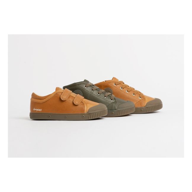 G2 Leather Low-Top Velcro Sneakers Camel