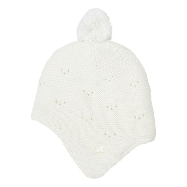 Cotton, Wool and Cashmere Fleece-lined Beanie Ecru