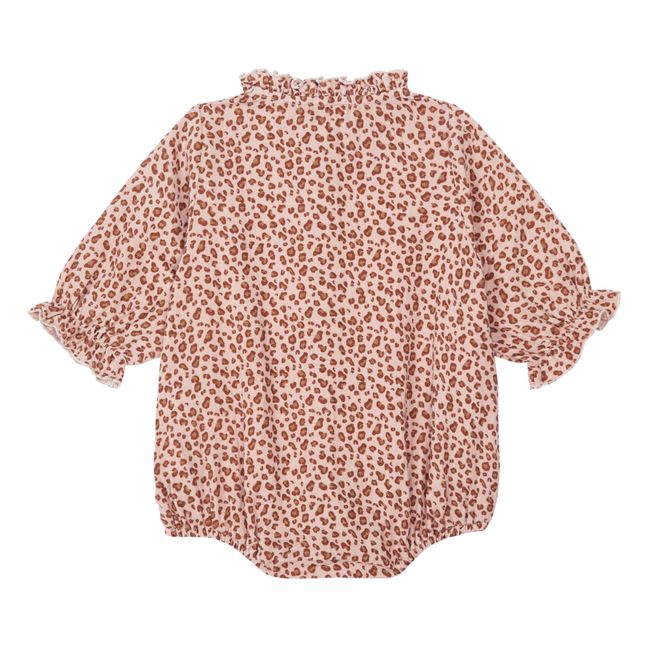 Cotton Muslin Leopard Print Romper | Pale pink