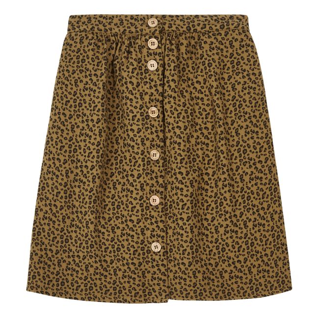 Pepita Cotton Muslin Leopard Print Skirt Ochre