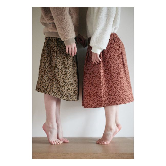 Pepita Cotton Muslin Leopard Print Skirt Ocker