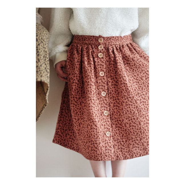 Pepita Cotton Muslin Leopard Print Skirt Terracotta