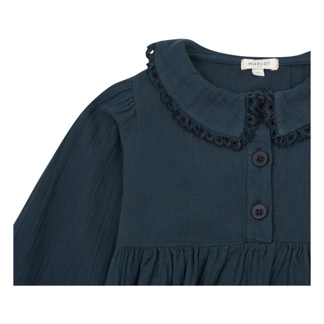 Louve Cotton Muslin Dress | Navy blue