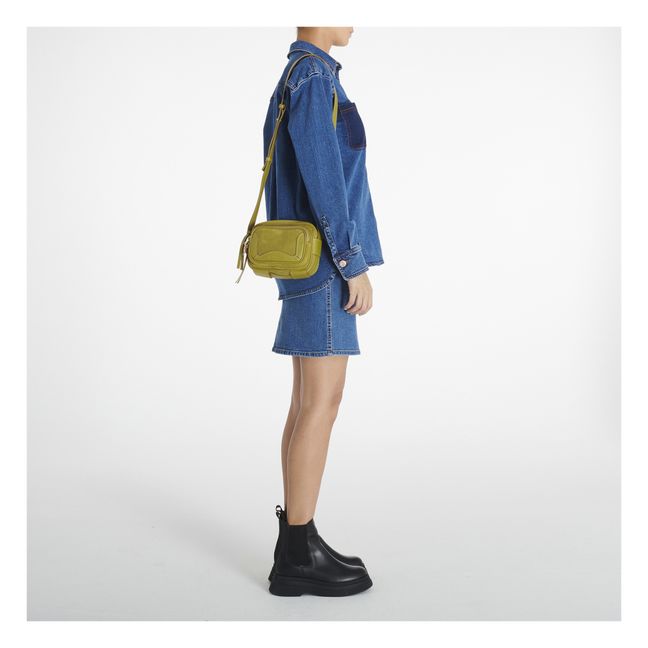 Hana Dual-Material Shoulder Bag Verde giallo