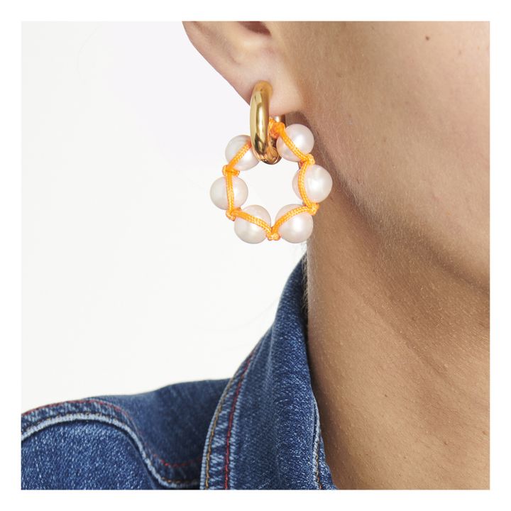 Boucles d'Oreilles Perles d'Eau Douce Naturelles et Corde Orange- Image produit n°2