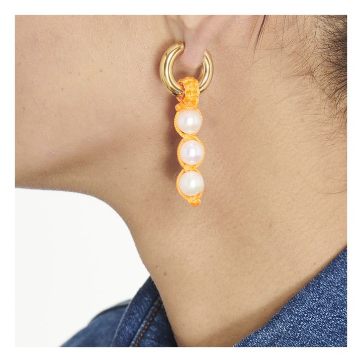 Boucles d'Oreilles Perles d'Eau Douce Naturelles et Corde Orange- Image produit n°3