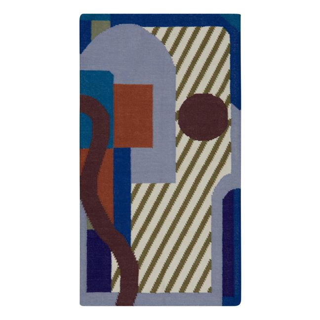 Blue Grey Woollen Post Card Rug Grey blue