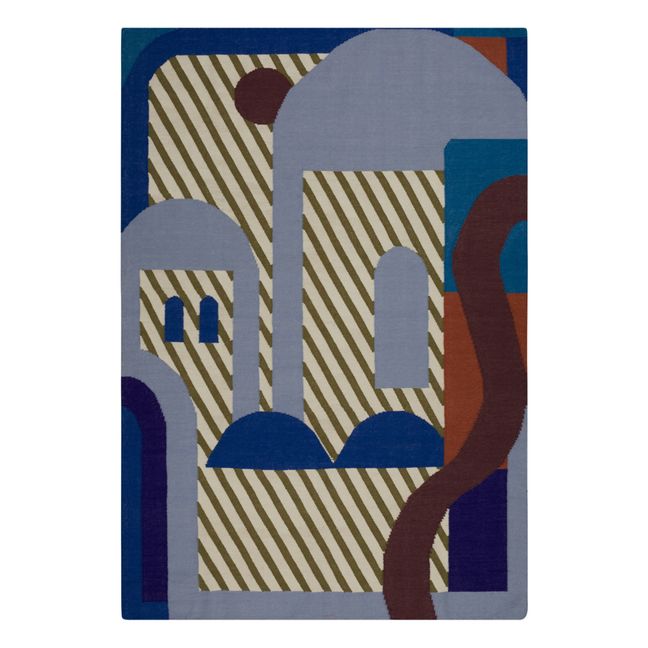 Wollteppich Postkarte Blau-Grau Graublau
